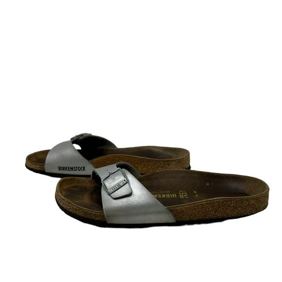 Birkenstock Silver Madrid One Strap Cork Footbed Slide Sandals Size 38 US 7 - Picture 3 of 13